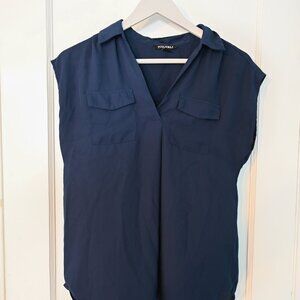 Roz & Ali Navy Cap Sleeve Blouse - Size XS